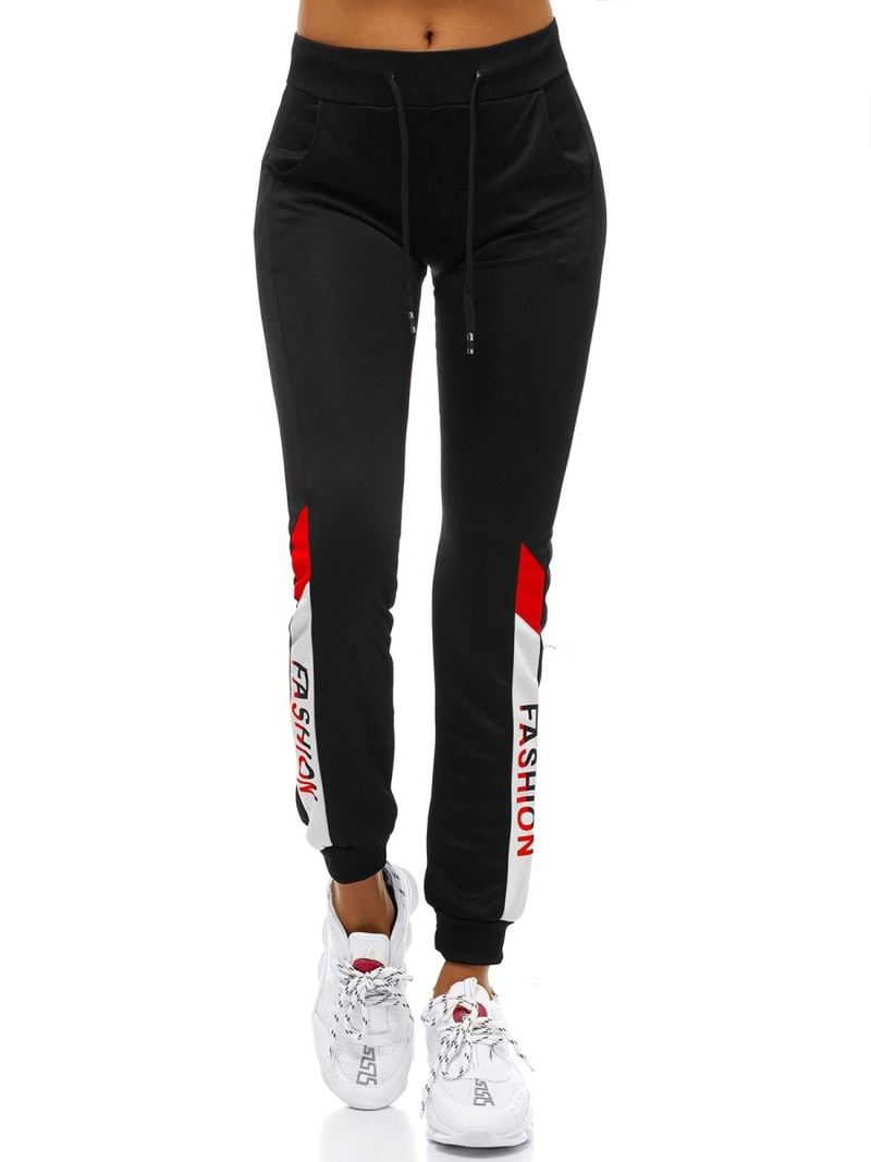 Spodnie dresowe damskie czarno-czerwone OZONEE O/82286