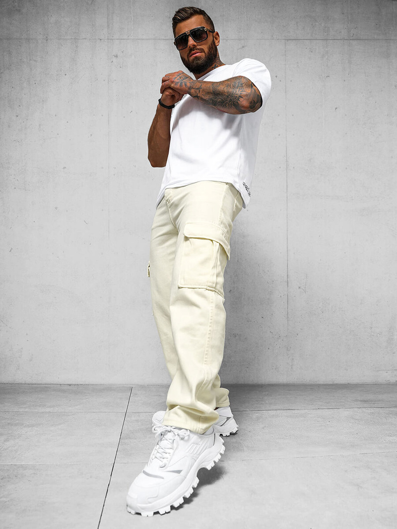 Spodnie jeansowe męskie wide leg ecru OZONEE DO/4001