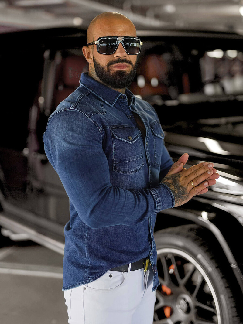 Koszula męska jeansowa niebieska OZONEE O/51411