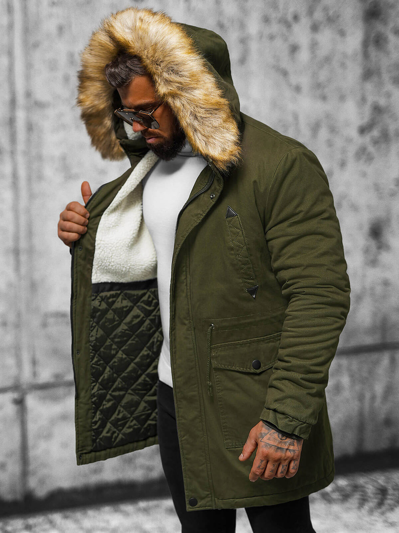 Kurtka zimowa męska parka z futerkiem khaki OZONEE JD/392Z