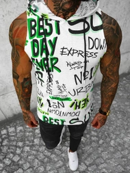 Koszulka bez rękawów męska z nadrukiem biało-zielona OZONEE O/BL303Z