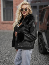 Kurtka zimowa damska z kożuchem czarna OZONEE JS/61M8505/392Z