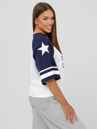 T-shirt damski oversize biało-granatowy OZONEE JS/R62493