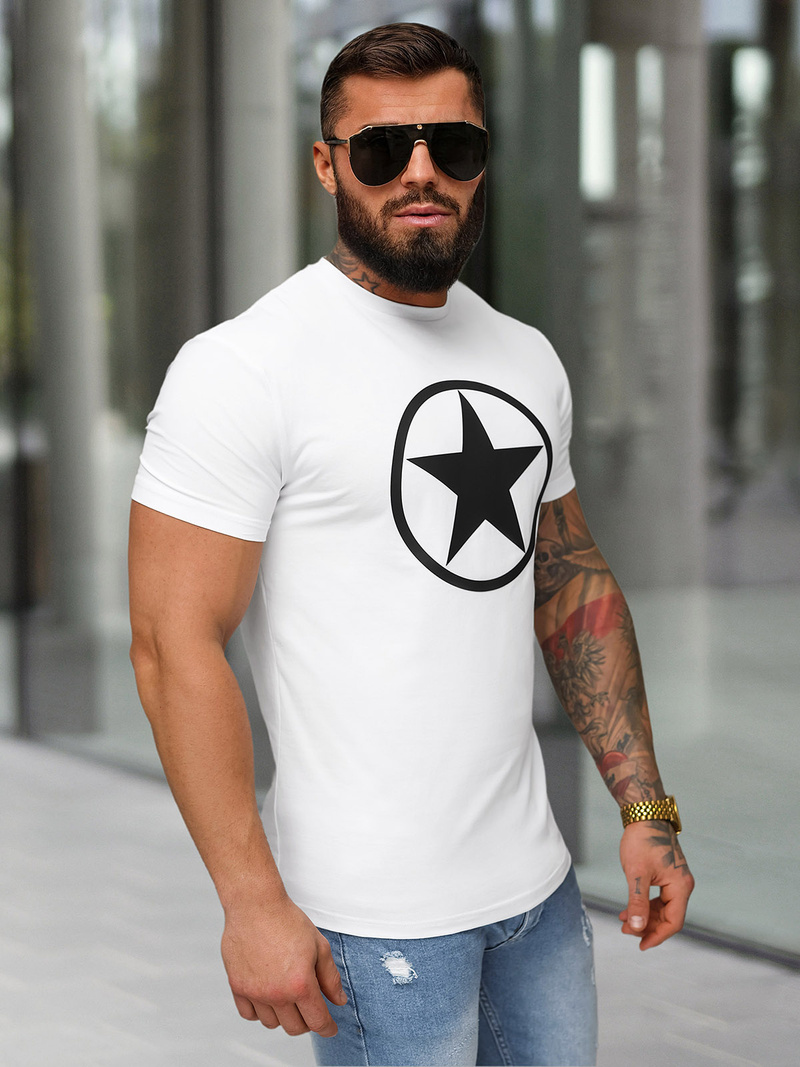 T-shirt męski slim fit biały OZONEE NB/MT3151