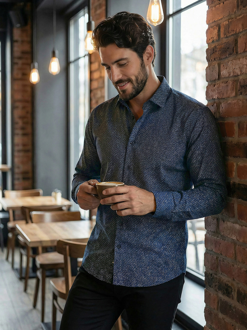 Koszula męska elegancka granatowa OZONEE V/V186Z