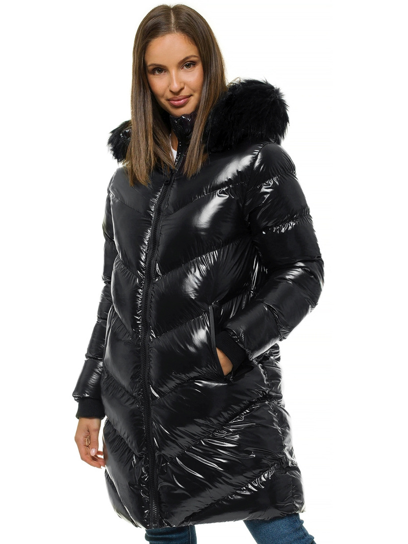 Kurtka zimowa damska parka z futerkiem czarna OZONEE JS/M23069/5