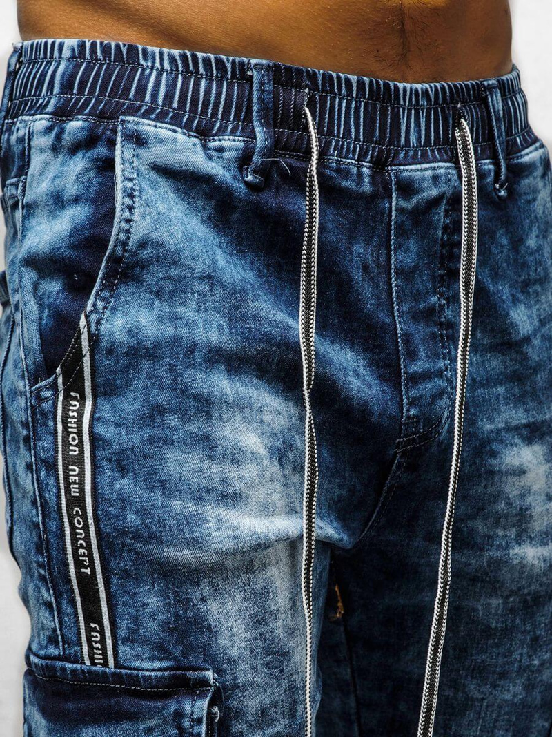 Spodnie jeansowe joggery męskie niebieskie OZONEE O/TF068