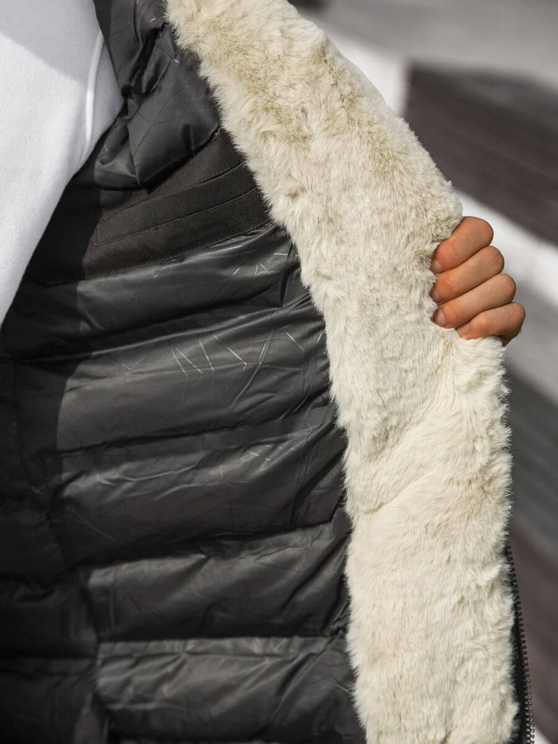 Kurtka zimowa męska parka z futerkiem czarna OZONEE JS/22M119/1