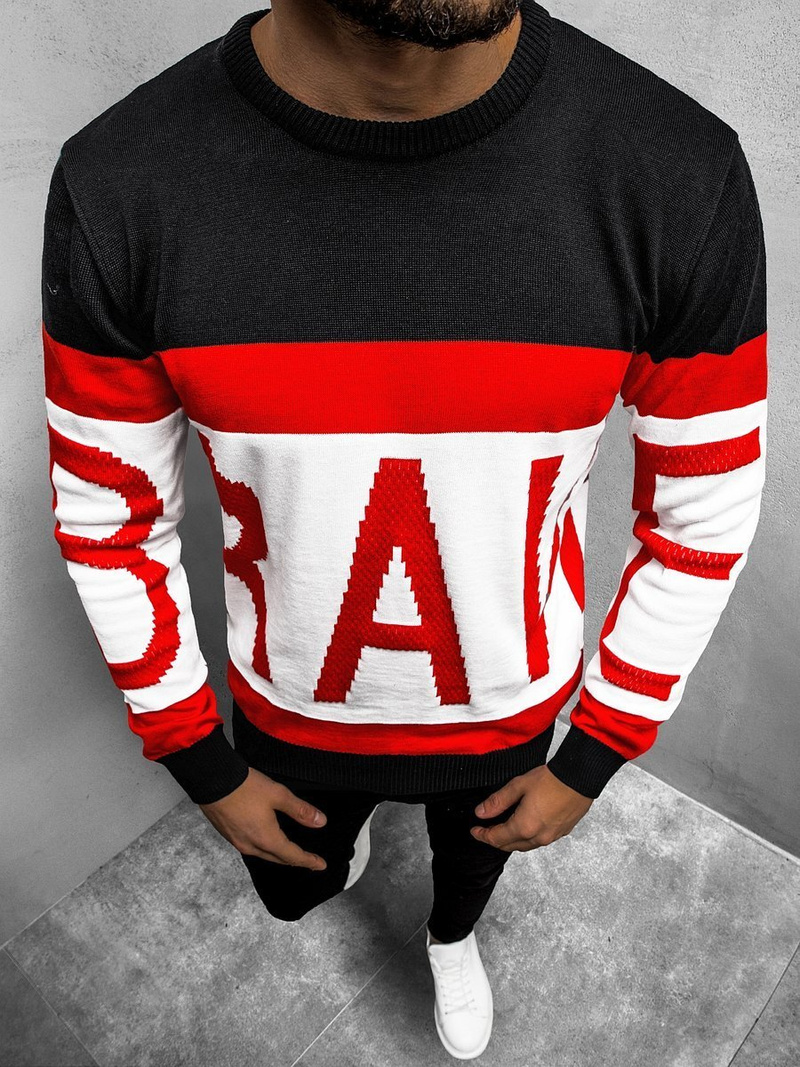 Sweter męski czarno-czerwony OZONEE B/2428Z