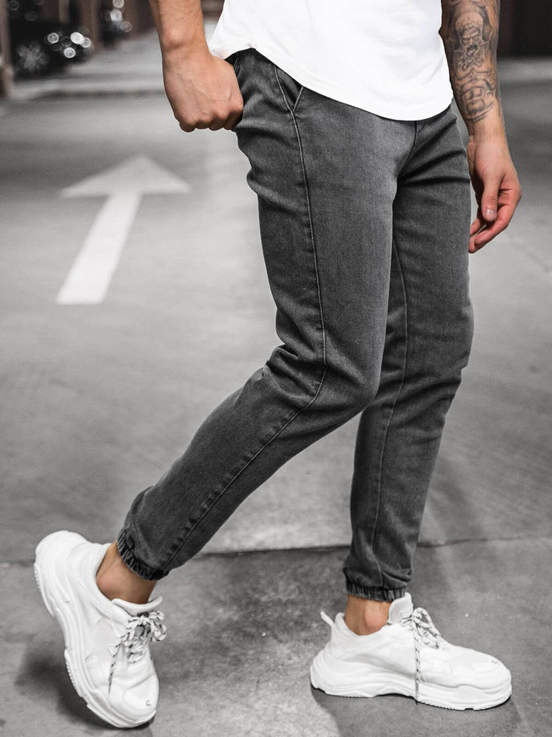 Spodnie jeansowe joggery męskie czarne OZONEE DJ/5820