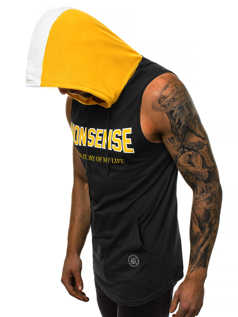 T-Shirt z kapturem męski czarny OZONEE MAD/2882Z