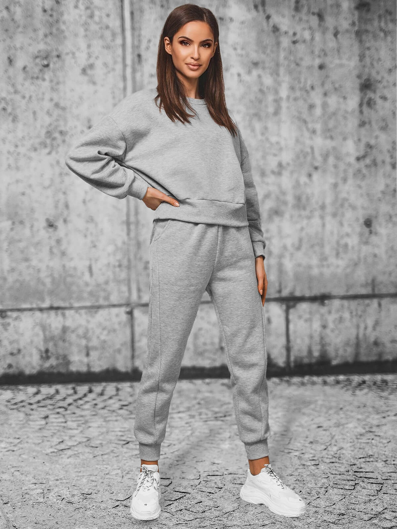 Komplet dresowy oversize dwuczęściowy damski szary OZONEE JS/8C71/2