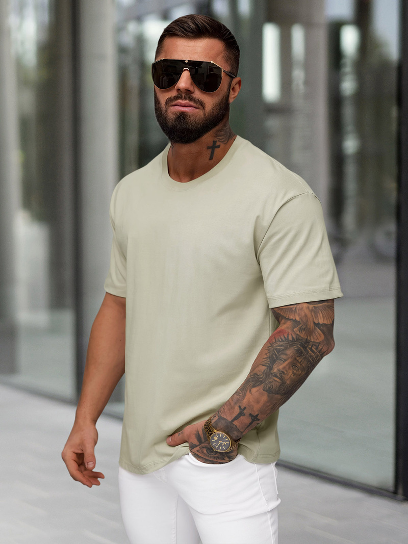 T-shirt męski loose fit beżowy OZONEE JS/67T1298/2