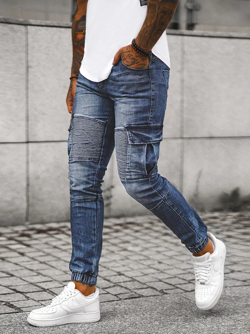 Spodnie jeansowe joggery męskie niebieskie OZONEE NB/MP0092BS