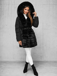 Kurtka zimowa damska długa z futerkiem czarna OZONEE JS/11Z8096Z