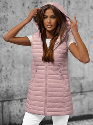 Kamizelka damska długa pikowana pudrowa OZONEE O/H903