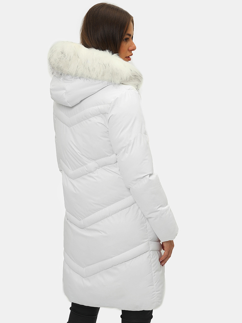 Płaszcz zimowy damski z kapturem biały OZONEE JS/M731/281