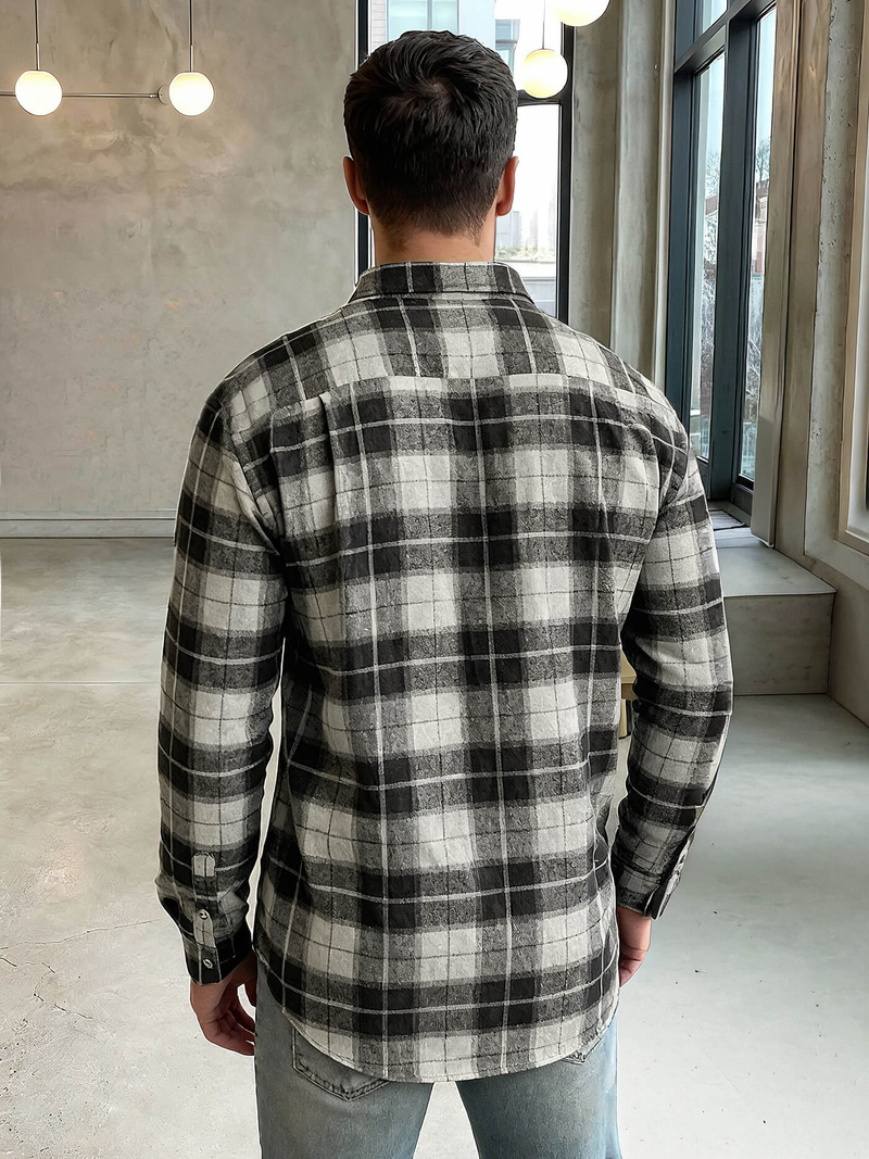 Koszula męska w kratę szara OZONEE V/V172Z