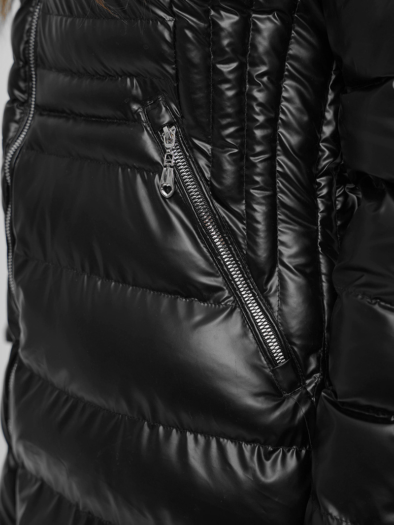 Kurtka zimowa damska z futerkiem czarna OZONEE JS/M777/392A