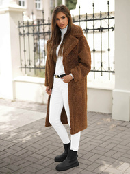 Płaszcz zimowy damski polarowy brązowy OZONEE O/Z01Z