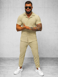 Koszula męska z krótkim rękawem beżowa OZONEE O/Y963T