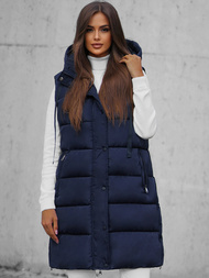 Kamizelka damska długa pikowana z kapturem granatowa OZONEE O/81276Z