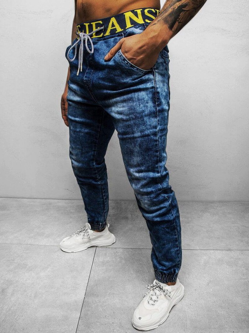 Spodnie jeansowe joggery męskie niebieskie OZONEE DR/TF113