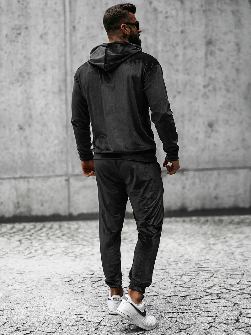 Komplet dresowy męski welurowy czarny OZONEE O/D7517