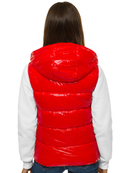 Kamizelka damska pikowana z kapturem czerwona OZONEE O/SW025/4