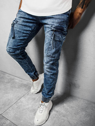 Spodnie jeansowe joggery męskie niebieskie OZONEE O/TF039