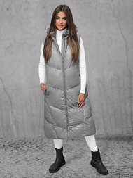 Kamizelka damska długa skórzana szara OZONEE JS/5M3183/105