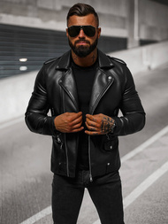 Kurtka skórzana męska ramoneska czarna OZONEE O/88121