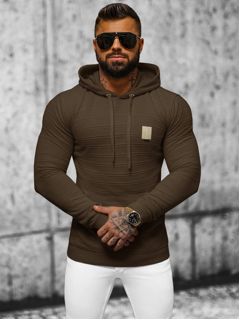 Bluza z kapturem męska brązowa OZONEE O/TB2272