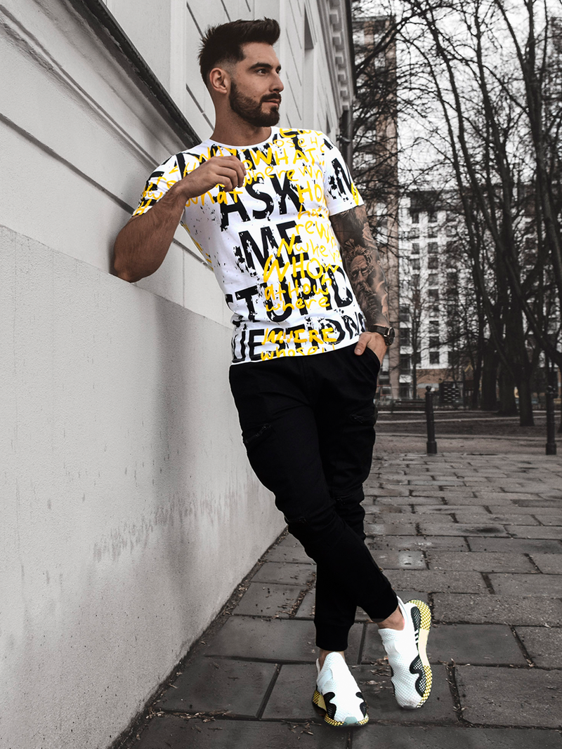 T-Shirt męski z nadrukiem biały OZONEE MR/21519