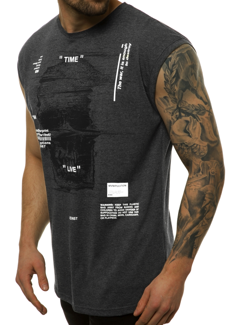 T-Shirt bez rękawów męski grafitowo-biały OZONEE MACH/M1212
