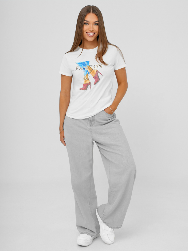 T-shirt damski z nadrukiem biały OZONEE JS/96T690/1