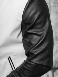 Kurtka skórzana męska bomberka biało-czarna OZONEE JS/11Z8068