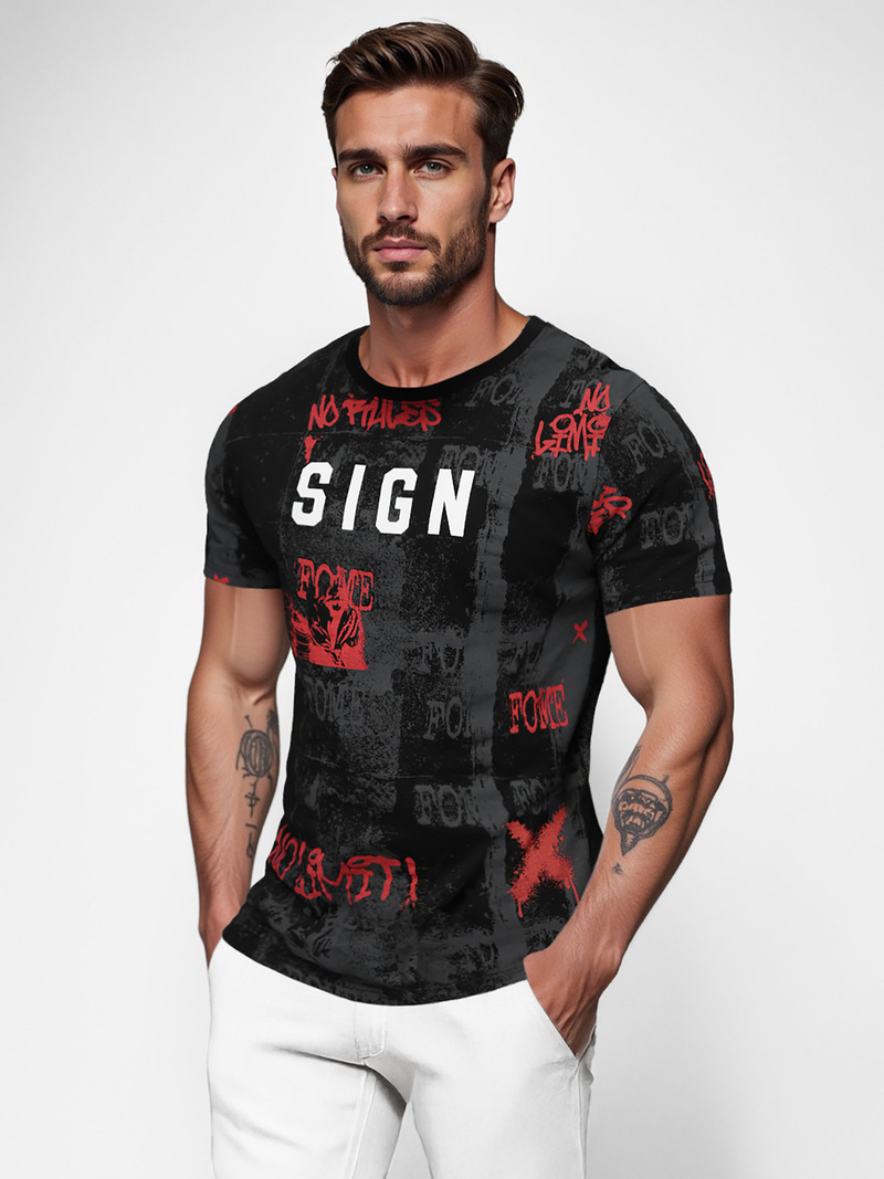 T-shirt męski czarny OZONEE O/MPO3468Z