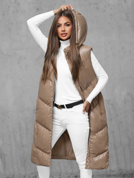 Kamizelka damska długa skórzana camelowa OZONEE JS/5M3183/84