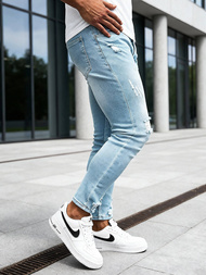 Spodnie jeansowe męskie slim fit jasno-niebieskie OZONEE DO/2860