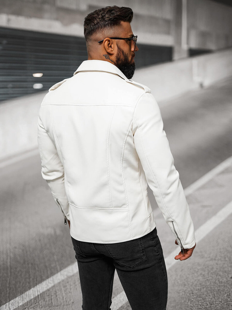 Kurtka skórzana męska ramoneska biała OZONEE O/88121