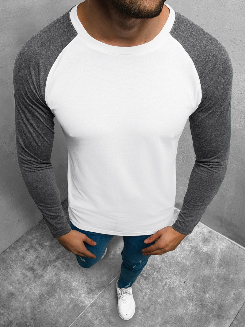 Футболка з довгим рукавом чоловіча Бiло-Графiтова OZONEE O/1218