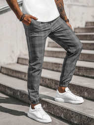 Spodnie męskie chino joggery w kratę grafitowe OZONEE DJ/2290/22Z