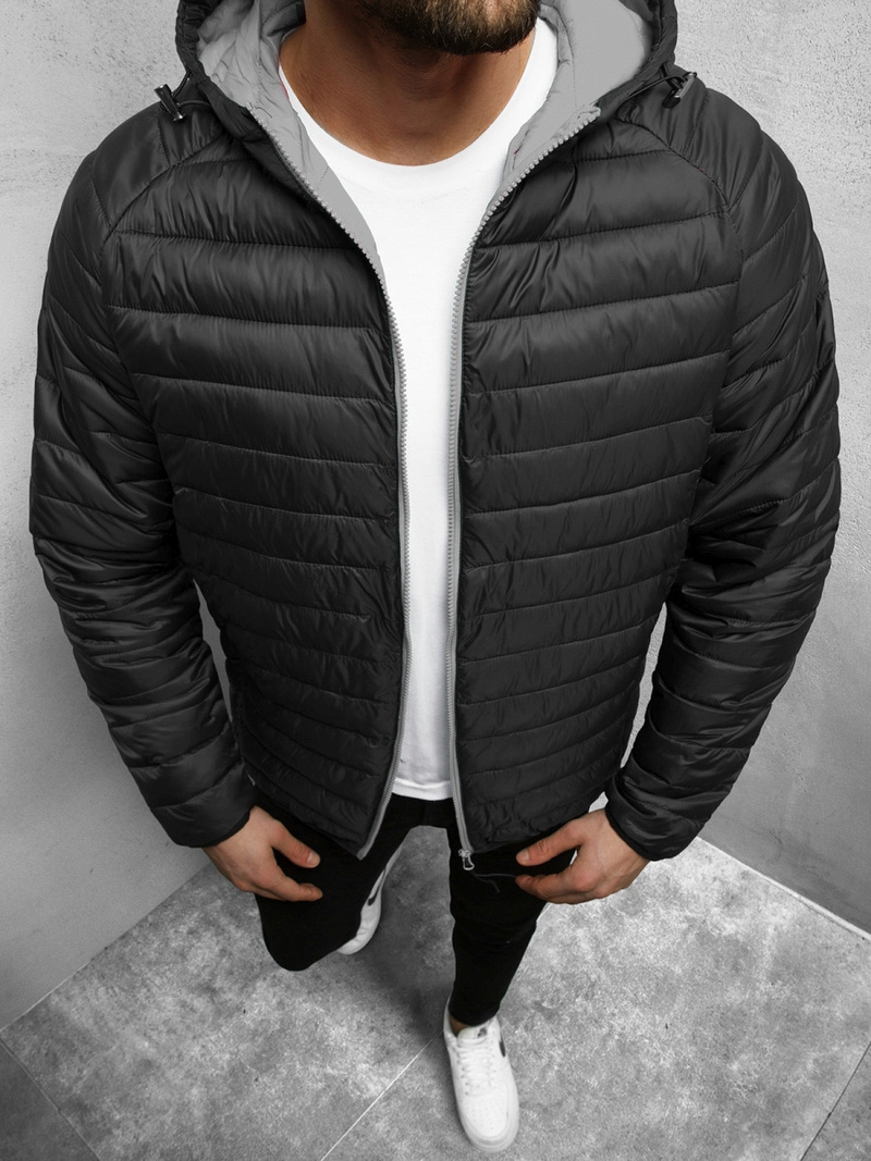 Kurtka przejściowa męska pikowana czarno-szara OZONEE JS/M13022/392