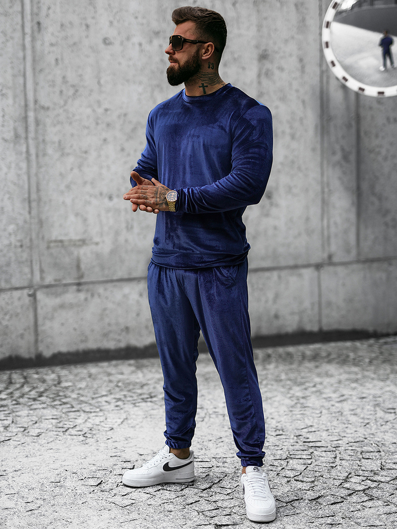 Komplet dresowy męski welurowy granatowy OZONEE O/D7516