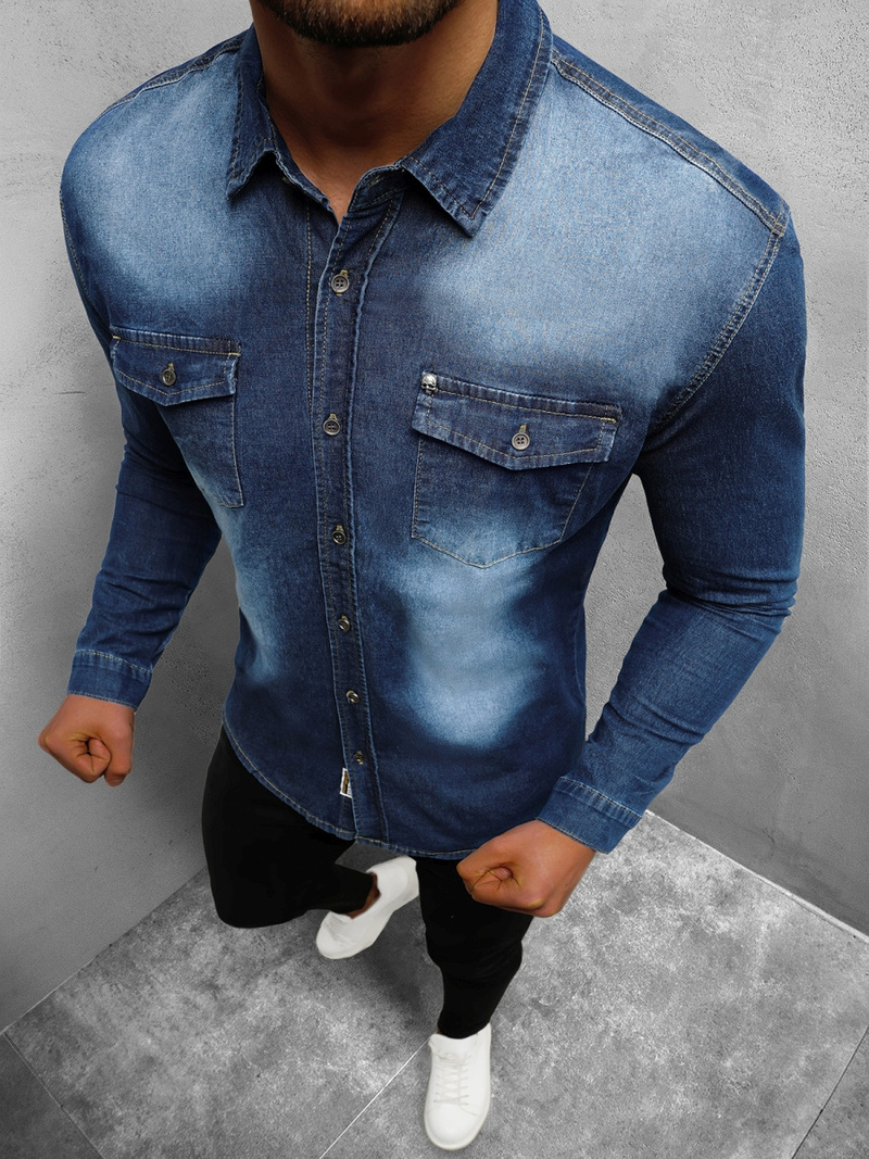 Koszula męska jeansowa niebieska OZONEE NB/MC705B