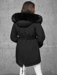 Kurtka zimowa damska długa z futerkiem czarna OZONEE JS/11Z8085