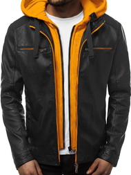 Kurtka skórzana męska czarno-żółta OZONEE N/6129
