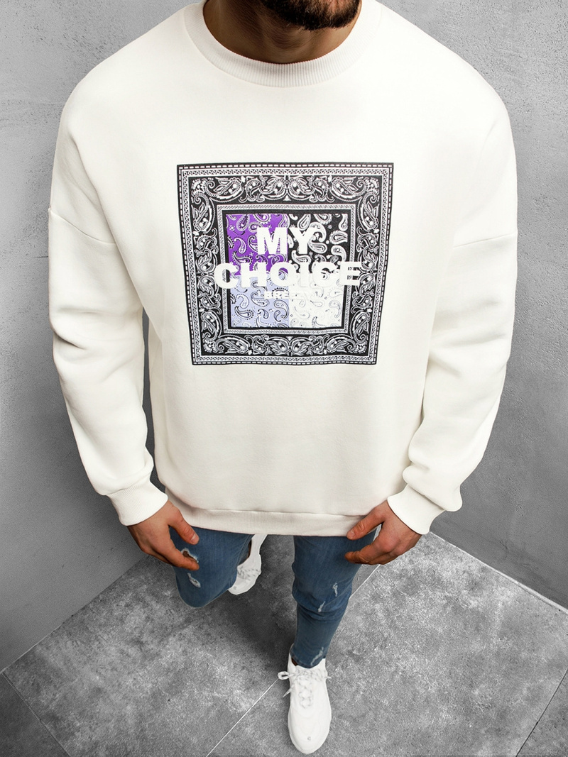 Bluza męska crewneck oversize ecru OZONEE B/21402129