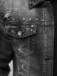 Kurtka męska jeansowa z nitami czarna OZONEE NB/MJ504NZ